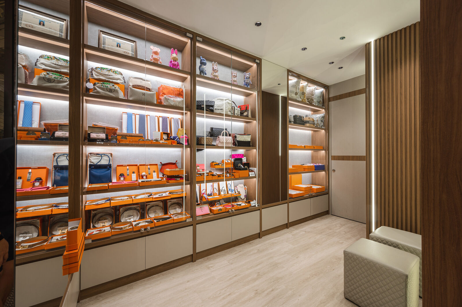 Backlit display cabinetry at Luxe Maison, Centre Point