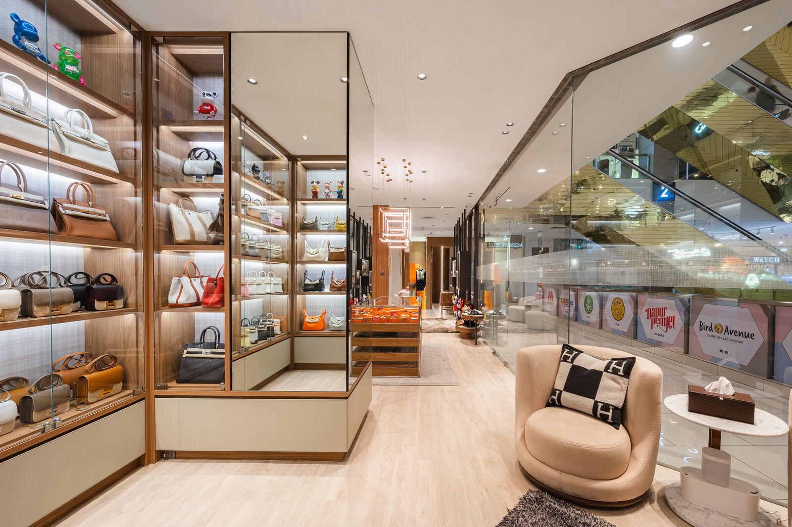 Backlit display cabinetry at Luxe Maison, Centre Point